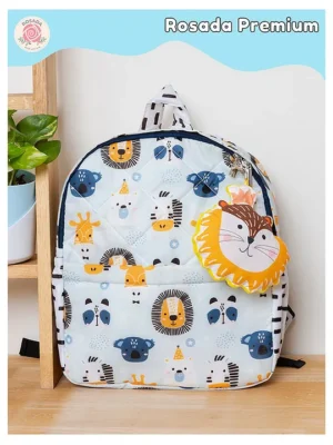 Rosada Blue Lion Printed Backpack for Kids With Matching Keychain hanging Waterproof Trendy and Spacious Kids Backpack Stylish Bag for Kids Small(10 Inches)