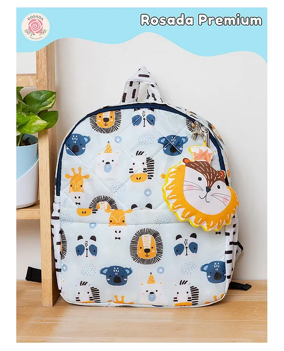 Rosada Blue Lion Printed Backpack for Kids With Matching Keychain hanging Waterproof Trendy and Spacious Kids Backpack Stylish Bag for Kids Small(10 Inches)