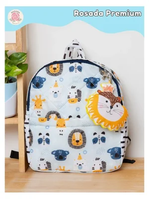 Rosada Blue Lion Printed Backpack for Kids With Matching Keychain hanging Waterproof Trendy and Spacious Kids Backpack Stylish Bag for Kids Large(13 Inches)