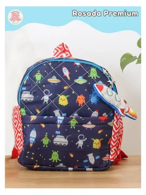Rosada Space Printed Backpack for Kids With Matching Keychain hanging Waterproof Trendy and Spacious Kids Backpack Stylish Bag for Kids Medium(11 Inches)