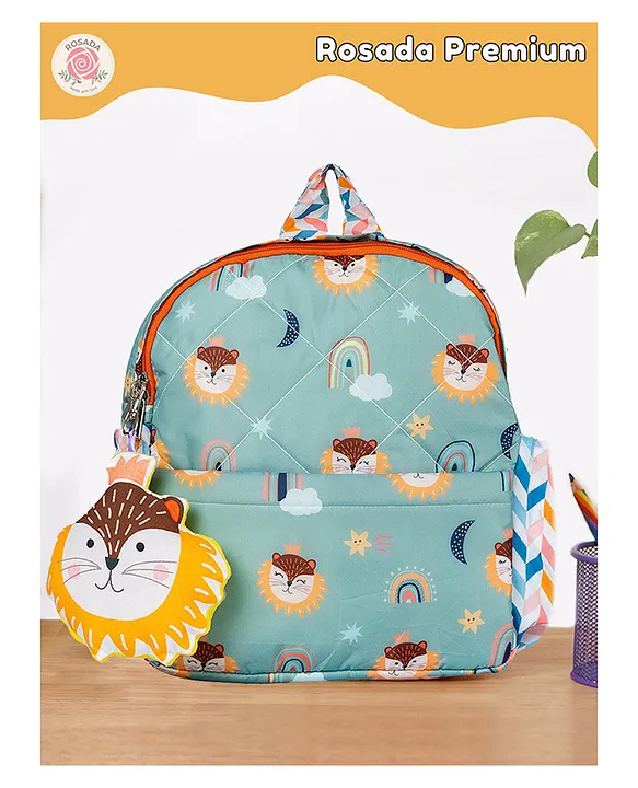 Rosada Fancy Lion Printed Backpack for Kids With Matching Keychain hanging Waterproof Trendy and Spacious Kids Backpack Stylish Bag for Kids Large(13 Inches)