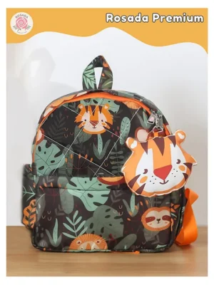Rosada Jungle Printed Backpack for Kids With Matching Keychain hanging Waterproof Trendy and Spacious Kids Backpack Stylish Bag for Kids Small(10 Inches)