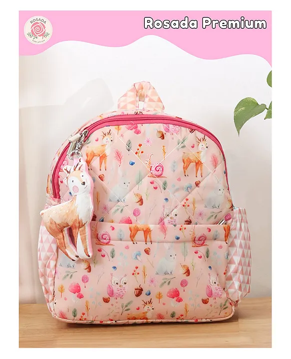 Rosada Forest Deer Printed Backpack for Kids With Matching Keychain hanging Waterproof Trendy and Spacious Kids Backpack Stylish Bag for Kids Small(10 Inches)