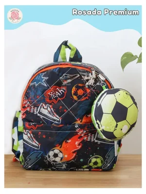 Rosada Soccer Printed Backpack for Kids With Matching Keychain hanging Waterproof Trendy and Spacious Kids Backpack Stylish Bag for Kids Small(10 Inches)