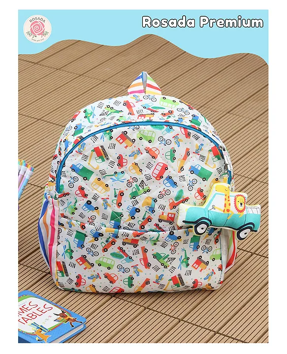 Rosada Cars Printed Backpack for Kids With Matching Keychain hanging Waterproof Trendy and Spacious Kids Backpack Stylish Bag for Kids Small(10 Inches)