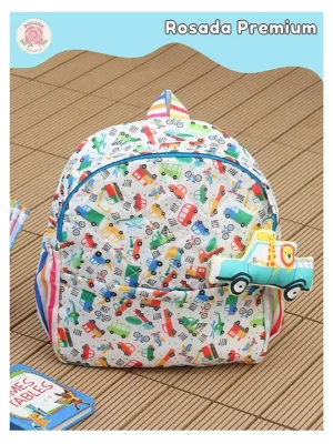 Rosada Cars Printed Backpack for Kids With Matching Keychain hanging Waterproof Trendy and Spacious Kids Backpack Stylish Bag for Kids Medium(11 Inches)