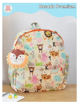 Rosada White Alphabet Backpack for Kids With Matching Keychain hanging Waterproof Trendy and Spacious Kids Backpack Stylish Bag for Kids Large(13 Inches)