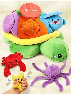 Turtle Stuffed Animals Baby Activity Soft Toys 6 PCS Crinkle and Rattle Sound Green Height 17 cm