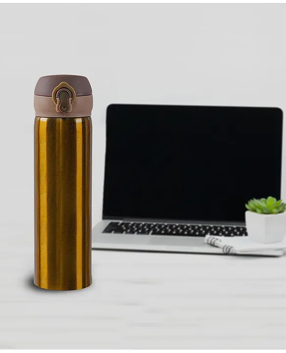 Insulated Hot & Cold Stainless Steel Flask with SpillProof Lock Lid For Boys & Girls 500ml Gold