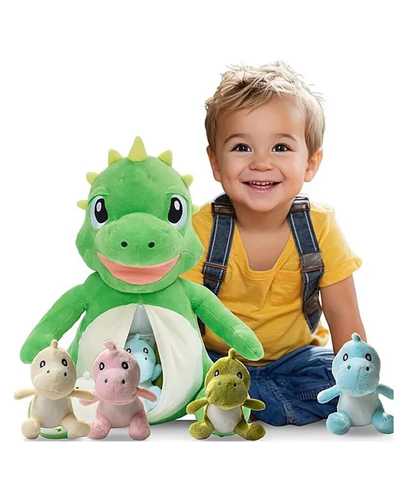 Plushy Cart Dinosaur Family Stuffed Animal Giant Dino Plushie With 4 Little Dinosaur Plushies Inside Belly Dino Family Height 35 cm