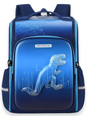 Little Surprise Box Shimmer Geometric Dino Theme Backpack Blue 15 Inches