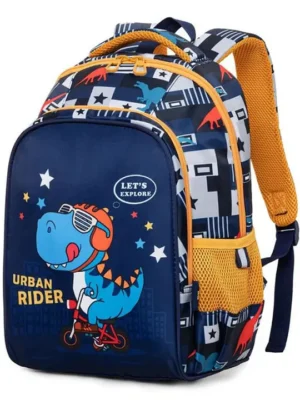 Cots and Cuddles Cute Dino on Cycle Design Lightweight Backpack for Toddler Kids Perfect for School & Outings Height 14 inches
