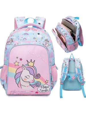 Cots and Cuddles Cute Unicorn Design Lightweight Backpack for Kids Perfect for School & Outings 14 inches (PinkBlue)