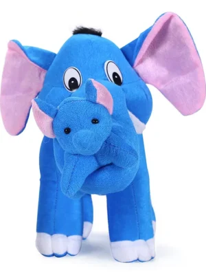 Mother Elephant with Single Baby Soft Stuffed Plush Animal Toy for Kids (Size: 32 cm Color: Blue)