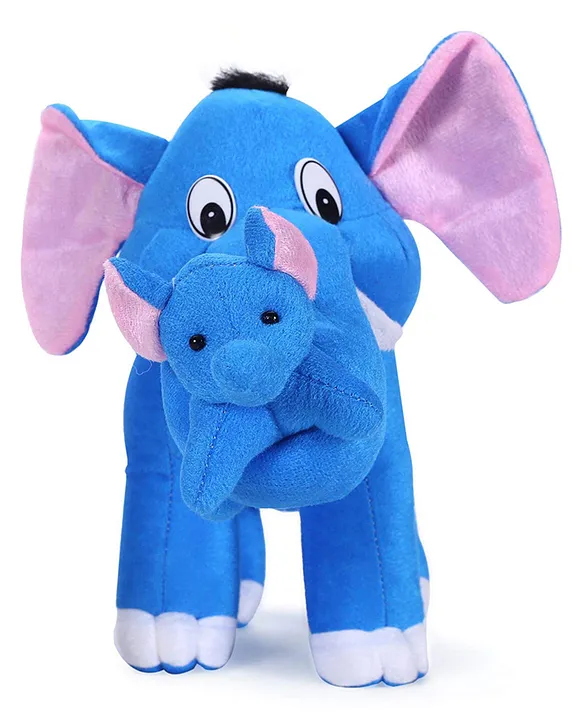 Mother Elephant with Single Baby Soft Stuffed Plush Animal Toy for Kids (Size: 32 cm Color: Blue)