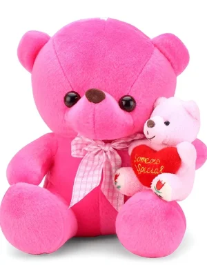 Teddy with Baby Stuffed Soft Plush Toy for Kids Boys & Girls Birthday Gift (Size: 20 cm Color: Pink)