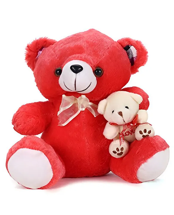 Teddy with Cute Baby Stuffed Soft Plush Toy For Kids Boys & Girls Birthday Gift (Size: Length 28 cm Color: Red)