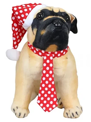 Pug Dog with Santa Cap & Muffler Christmas Soft Stuffed Plush Animal Toy for Kids Boys & Girls Birthday Gift (Color: Brown Size: Length 36 cm)