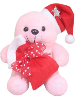 Cute Santa Christmas Teddy Soft Stuffed Plush Toy for Kids Boys & Girls Birthday Gift (Color: Pink Size: Height 15 cm)