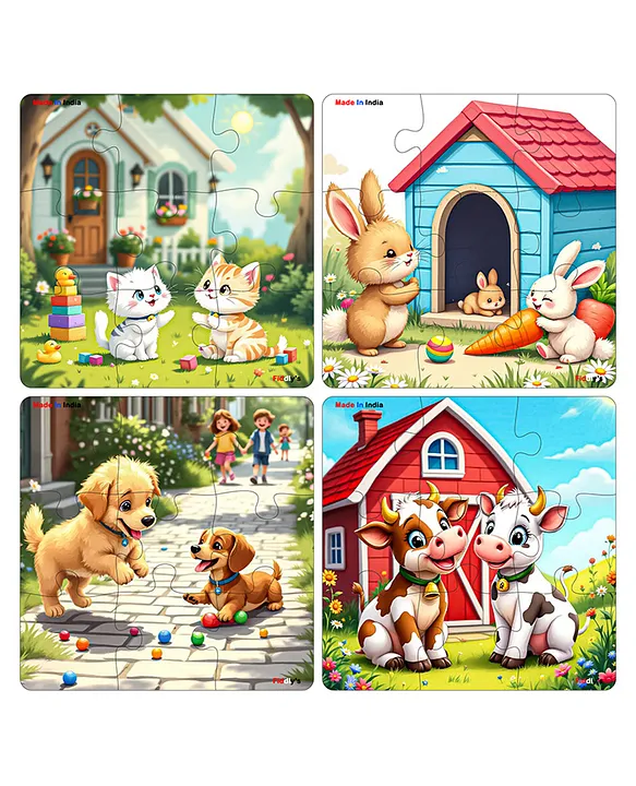 Wooden Jigsaw Puzzle Games for Children & Kids 9 Pieces Age 3+ Years Old Girls & Boys Animals Jigsaw Puzzle (Pack of 4 PET Animal)
