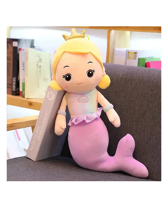 Little Hunk Soft Plush Mermaid Princess Doll with Crown Stuffed Toy for Girls Pink Tail Cuddly Bedtime Toy Gift for Kids 30 cm (Purple)