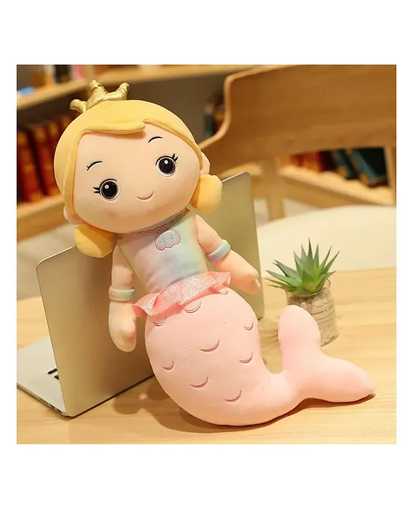 Little Hunk Soft Plush Mermaid Princess Doll with Crown Stuffed Toy for Girls Pink Tail Cuddly Bedtime Toy Gift for Kids 45CM (Pink)