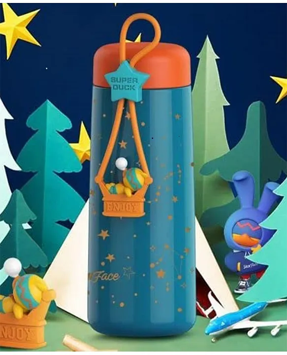 Smart Kids School Water Bottle SUS Insulated Thermos Teal Blue 350 ml