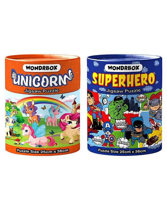 WONDRBOX Jigsaw Puzzle for Kids for Age 5 6 7 Years Boys and Girls 60 Pieces Size 15X10 Inches (Unicorn+Superhero)