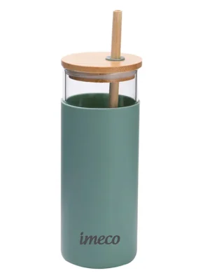 ECOSIPPER Borosilicate Glass Tumbler with Bamboo Lid & Straw 450ml Green