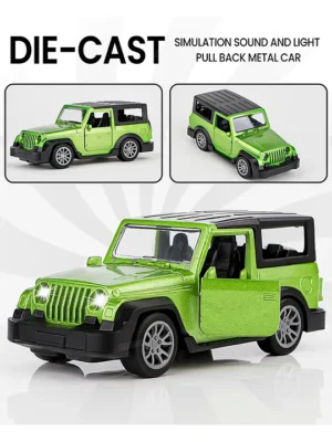 Fiddlerz 1:36 Scale DieCast Toy Car PullBack SUV Model with Lights Sound Openable Doors and Durable Metal and Plastic Build for Age 3+ (Green)