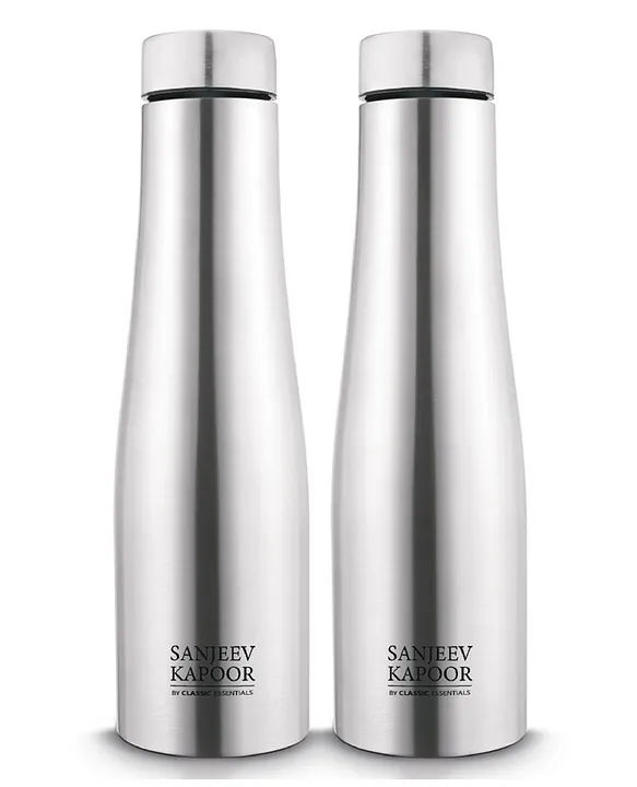 By Classic Essentials Stainless Steel Water Bottle for FridgeSchoolHomeOffice 1000 ml Bottle (Pack of 2 Silver Steel)