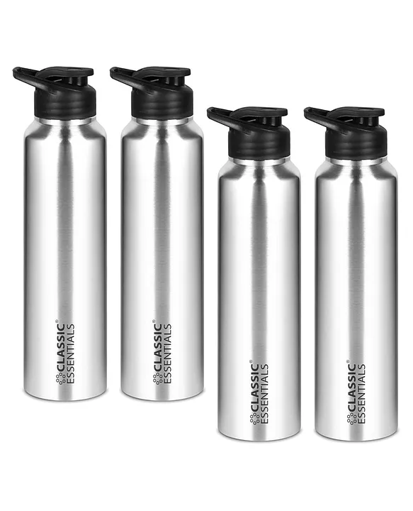 Classic Essentials Stainless Steel Thunder Sipper Bottle Fridge Bottle GYM Bottle 1000 ml Bottle (Pack of 4 Silver Steel)