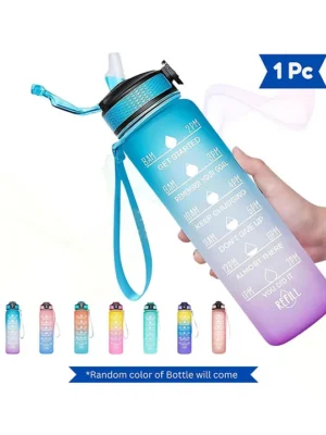 Motivational 1 Liter Quotes & Time Marker Dual Colour Sports Plastic Bottle BPA Free Leak Proof Sipper Bottle for Gym Office Workout (Colour May Vary)