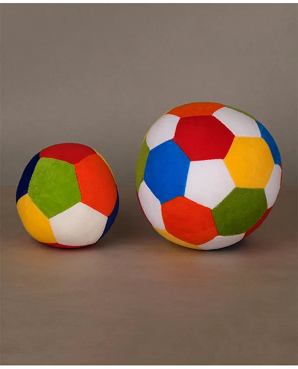 Dukiekooky Plush Rattle Ball Set Pack of 2 17 cm and 10 cm Soft Stuffed Toys for Kids Multicolour Height 17 & 10 cm