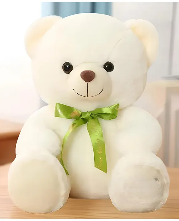 Cute Teddy Bear with Ribbon Bow Tie Soft Stuffed Plush Toy for Kids Boys & Girls Birthday Gifts (Color: White Size: 25 cm)