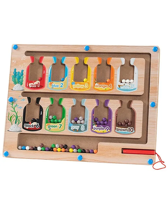 Montessori Magnetic Number Maze Counting Board for Toddlers Fine Motor Skills Toy with 55 Colourful Beads Learning Puzzle for Kids Ages 26 Colour Sorting Matching (Bottles Maze)