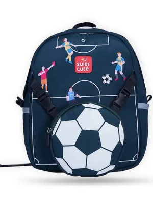 Supercute Super Cute Football TwoinOne School Backpack for Kids Navy Blue 14 Inch