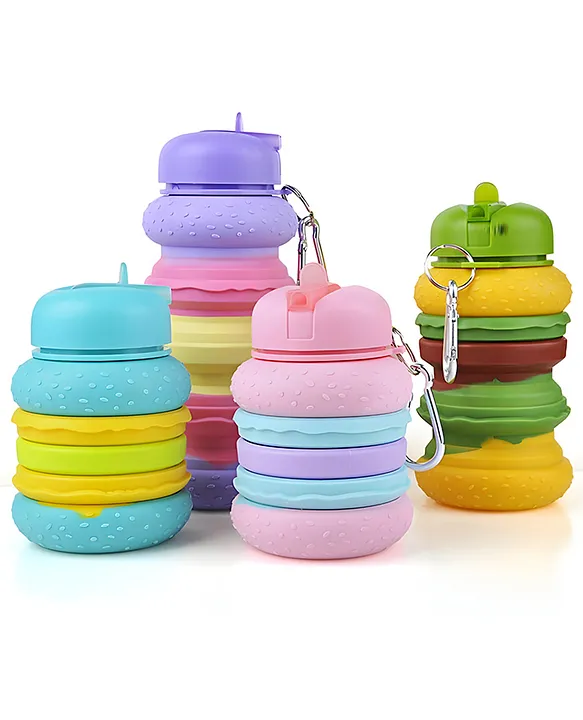 Burger Shaped Expandable Silicone Water Bottle for Kids Bpafree Collapsible Design for School Outdoor Adventures Fun Hydration for Children & Adult 550ml Pack of 1 Color May Vary
