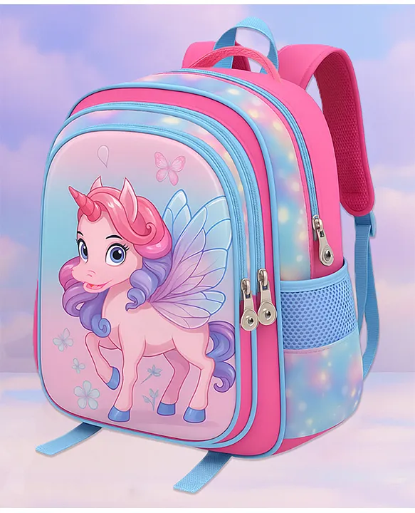SYGA Kids Backpack Fairy Tale Unicorn Design with Waterproof School Bag for 6 to 9 Years School Students (Pink & Sky Blue) Height 16 Inches