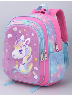 SYGA Kids Backpack Unicorn Whirlwind & Burst of Color and Fantasy with Waterproof School Bag for 6 to 9 Years School Students (Sky Blue & Pink) Height 16 Inches