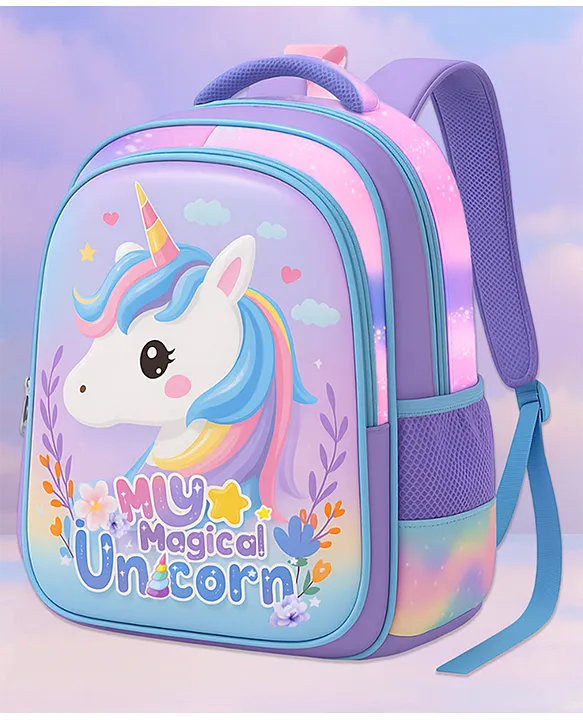 SYGA Kids Backpack Fairy Tale Colorful Unicorn with Waterproof School Bag for 3 to 6 Years School Students (Purple) Height 14 Inch