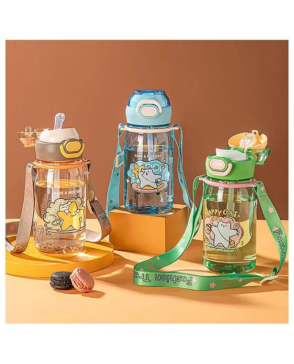 Sanjary Cartoon Kids Student Plastic Straw Cup with Strap 680ml Water Bottle Kids Drinking Cups with Straw colordesign may vary