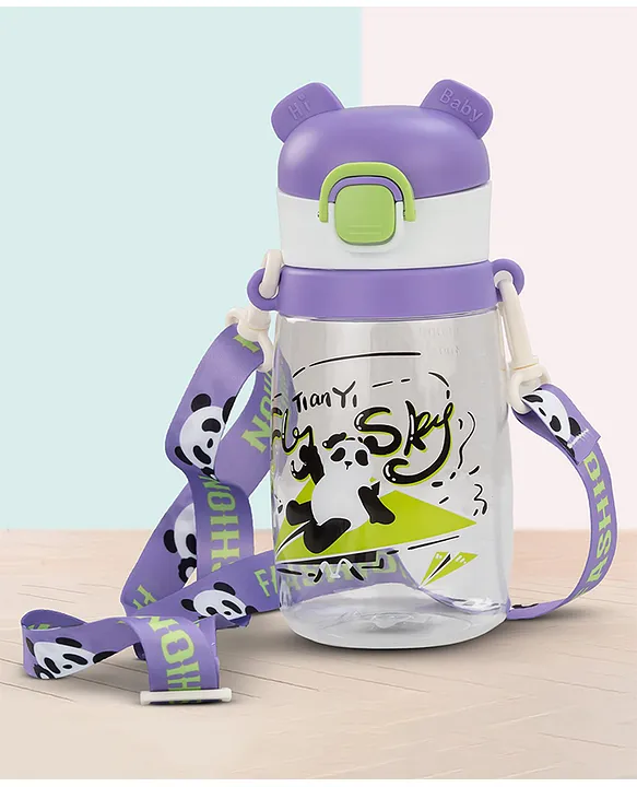 Bamboo Sipper Water Bottle with Straw for Kids Leak Proof Sippy Water Bottle with Adjustable Strap BPA Free & NonToxic 550ml Capacity Drinking Sippy for School Kids Boys Girls (Purple)