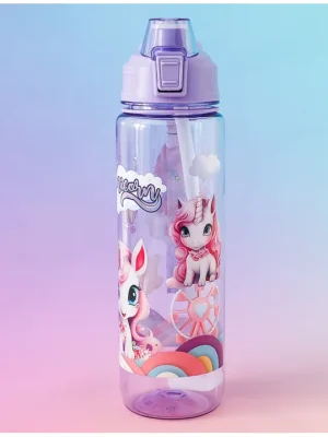 Unicorn Kids Straw Sipper Bottle 1000 ml Purple Bottle for School Travel & Sports FreezerSafe BPAFree Leak resistant School Water Bottle for Boys & Girls Stylish Flip Lid