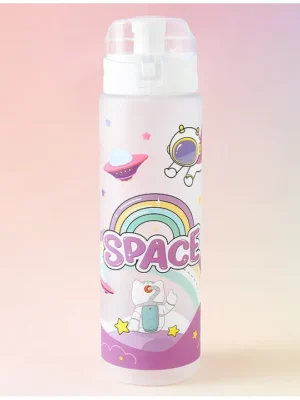 Regular Water Bottle 700 ml Astronaut Print White Stylish Flip Cover BPA Free Ideal for School Home & Travel Schoolgoing Boys & Girls Lightweight & Leak Resistant