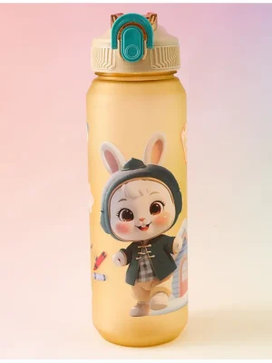 Bunny Kids Straw Sipper 900 ml Yellow Stylish Flip Cover BPA Free Ideal for School Home & Travel Schoolgoing Boys & Girls Lightweight & Leak Resistant