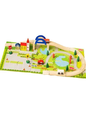 NEGOCIO Wooden Rail Overpass Train Track Set 40 Pieces Traffic Scene Toy for Kids Pack of 1 Color May Vary