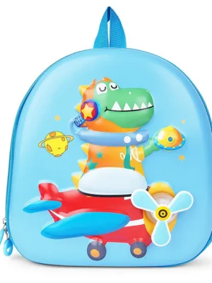 Kids On Board 3D Dino on Airplane Backpack with 3D fan and light for Nursery & Early School Height 10 InchesBlue