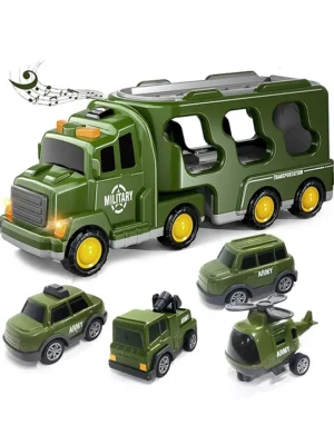 Kidology 5in1 FrictionPowered Military Army Truck Toy Set Dark Green