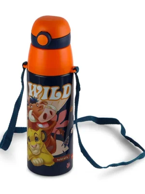 Kidzbee Series Orb Lion King Inner Steel Insulated Water Bottle with 3D Printed Loin King Theme Navy Blue 380 ml